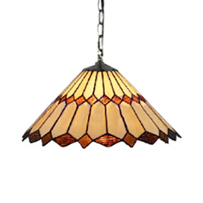 Black Conical Tiffany Hanging Pendant Light - 16"/22" W - Stained Glass Ceiling Fixture for Living Room