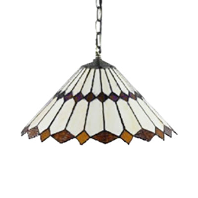 Black Conical Tiffany Hanging Pendant Light - 16"/22" W - Stained Glass Ceiling Fixture for Living Room