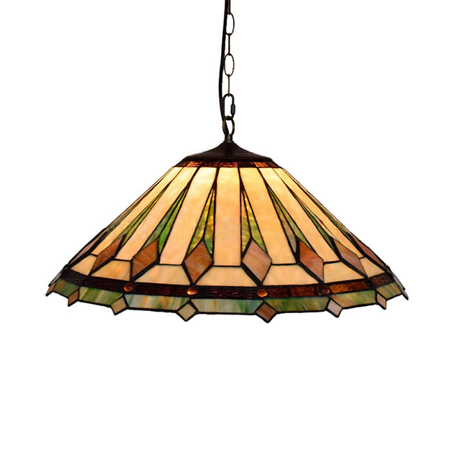 Black Conical Tiffany Pendant Light With Stained Art Glass For Living Room