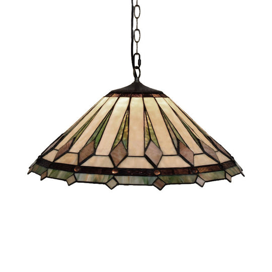 Black Conical Tiffany Pendant Light With Stained Art Glass For Living Room