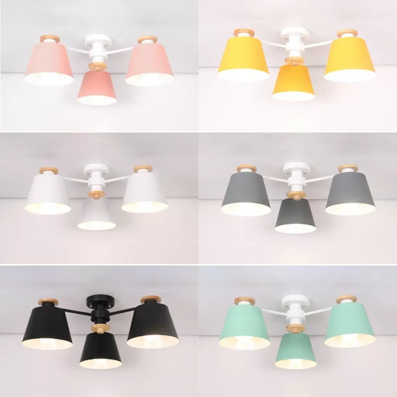 Kindergarten Foyer Chandelier: Bucket Shade Multi-Head Metal Hanging Light