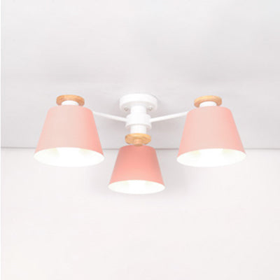 Kindergarten Foyer Chandelier: Bucket Shade Multi-Head Metal Hanging Light