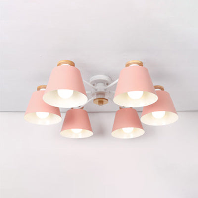 Kindergarten Foyer Chandelier: Bucket Shade Multi-Head Metal Hanging Light 6 / Pink