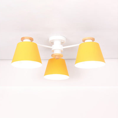 Kindergarten Foyer Chandelier: Bucket Shade Multi-Head Metal Hanging Light