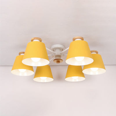 Kindergarten Foyer Chandelier: Bucket Shade Multi-Head Metal Hanging Light 6 / Yellow