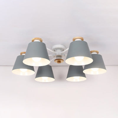 Kindergarten Foyer Chandelier: Bucket Shade Multi-Head Metal Hanging Light