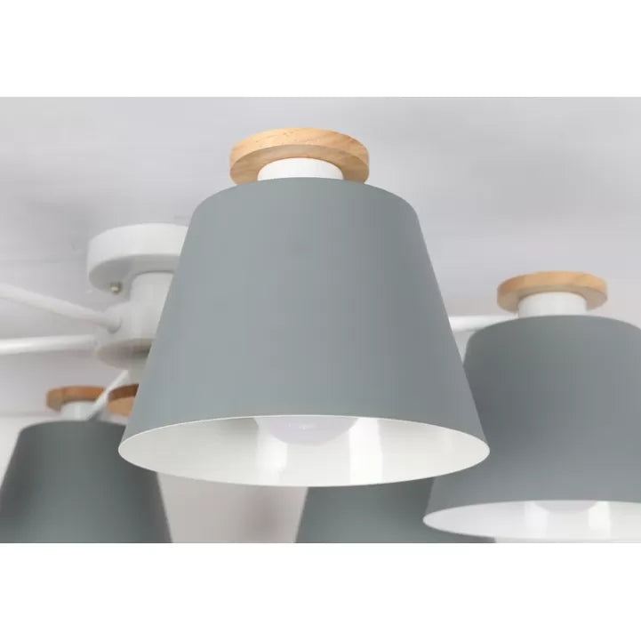 Kindergarten Foyer Chandelier: Bucket Shade Multi-Head Metal Hanging Light