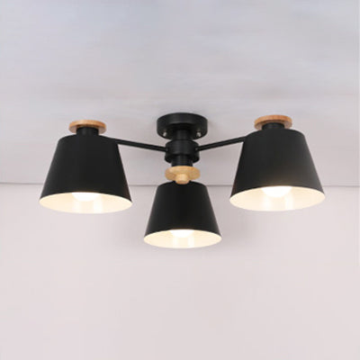 Kindergarten Foyer Chandelier: Bucket Shade Multi-Head Metal Hanging Light