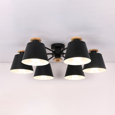 Kindergarten Foyer Chandelier: Bucket Shade Multi-Head Metal Hanging Light