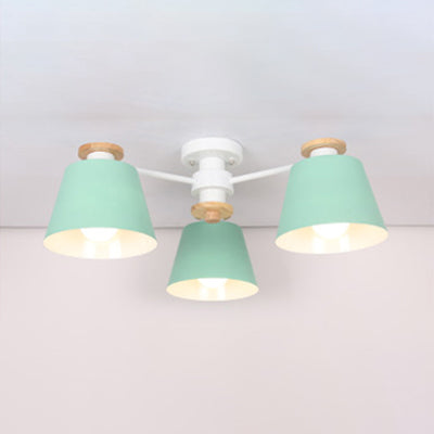 Kindergarten Foyer Chandelier: Bucket Shade Multi-Head Metal Hanging Light