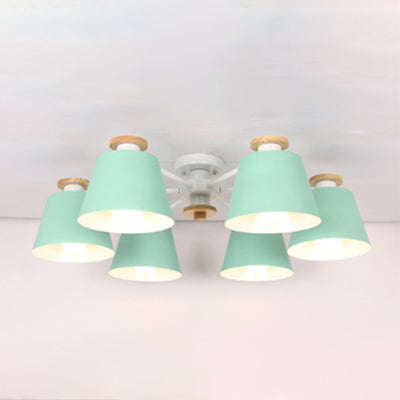 Kindergarten Foyer Chandelier: Bucket Shade Multi-Head Metal Hanging Light