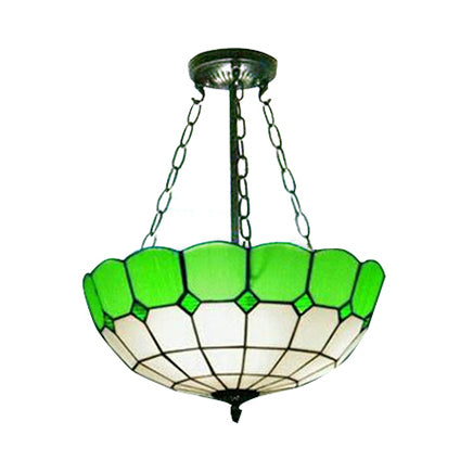 Vintage Stained Glass Ceiling Fixture - Semi Flush Mount with 2/3 Lights in Green for Living Room