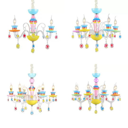 Colorful Glass Pendant Light: Modern Candle Chandelier For Kindergarten