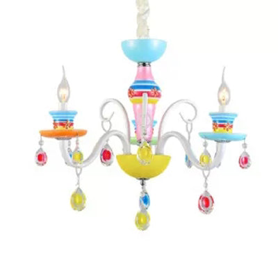 Colorful Glass Pendant Light: Modern Candle Chandelier For Kindergarten