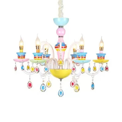 Colorful Glass Pendant Light: Modern Candle Chandelier For Kindergarten 8 / Blue-Pink-Yellow