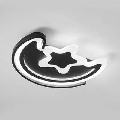 Cartoon Led Flushmount Light For Study Room - Acrylic Moon & Star Ceiling Fixture