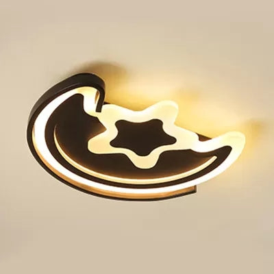 Cartoon Led Flushmount Light For Study Room - Acrylic Moon & Star Ceiling Fixture