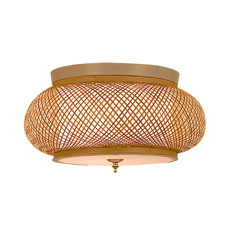 Hand-Knitted Lantern Design Asian Style Bamboo Pendant Light - 3-Light Yellow Ceiling Fixture