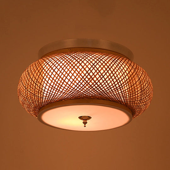 Hand-Knitted Lantern Design Asian Style Bamboo Pendant Light - 3-Light Yellow Ceiling Fixture