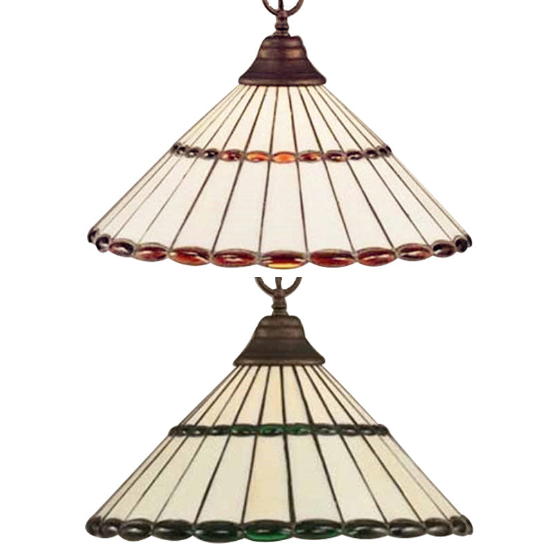 Tiffany-Style Hand Cut Glass Pendant Light Fixture - Brown/Green - 1 Head