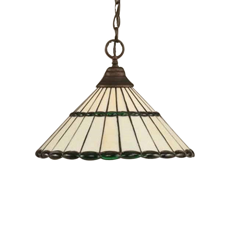 Tiffany-Style Hand Cut Glass Pendant Light Fixture - Brown/Green - 1 Head