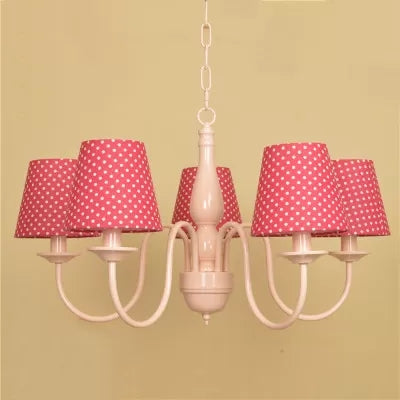 Metallic Pink Finish Chandelier With Tapered Shade - Nursing Room And Kids Suspension Light