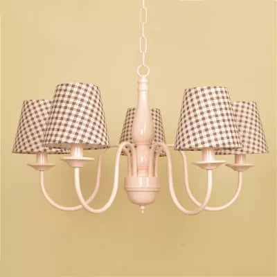 Metallic Pink Finish Chandelier With Tapered Shade - Nursing Room And Kids Suspension Light Ivory /