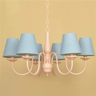 Metallic Pink Finish Chandelier With Tapered Shade - Nursing Room And Kids Suspension Light