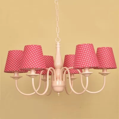 Metallic Pink Finish Chandelier With Tapered Shade - Nursing Room And Kids Suspension Light