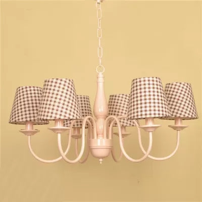 Metallic Pink Finish Chandelier With Tapered Shade - Nursing Room And Kids Suspension Light