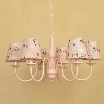 Metallic Pink Finish Chandelier With Tapered Shade - Nursing Room And Kids Suspension Light