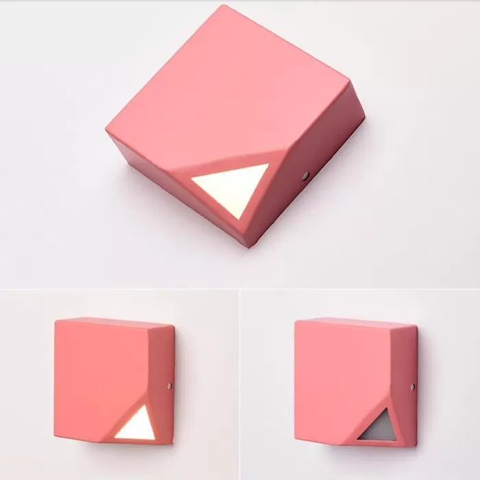 Square Metallic Led Wall Sconce For Office And Bedroom Decor Pink