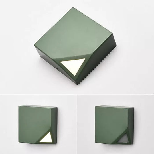 Square Metallic Led Wall Sconce For Office And Bedroom Decor Green