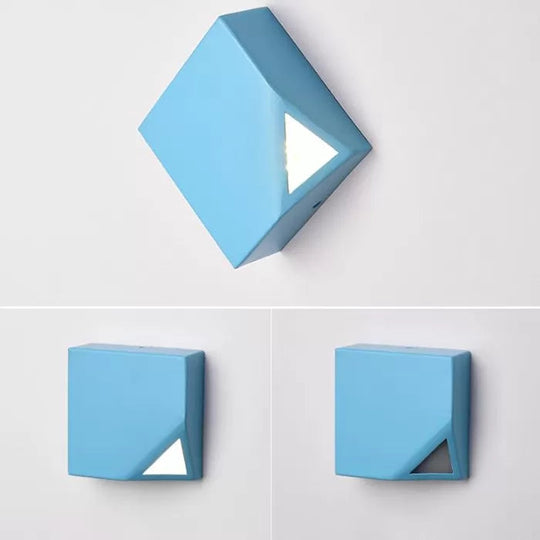 Square Metallic Led Wall Sconce For Office And Bedroom Decor Blue