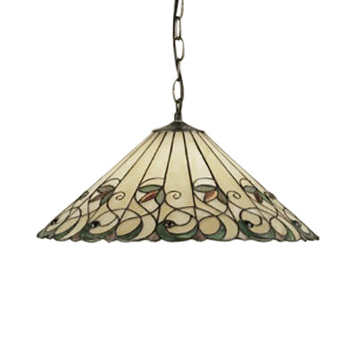 Baroque Art Glass Pendant Light - Conical Down Lighting - Pink/Green Stained - 1 Head - Suspended Design