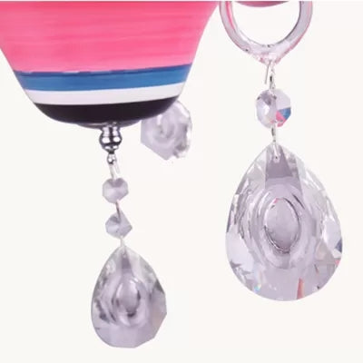 Kids Pink Teardrop Crystal Pendant Light: Candle-Shaped Metal Hanging Light For Girls Room