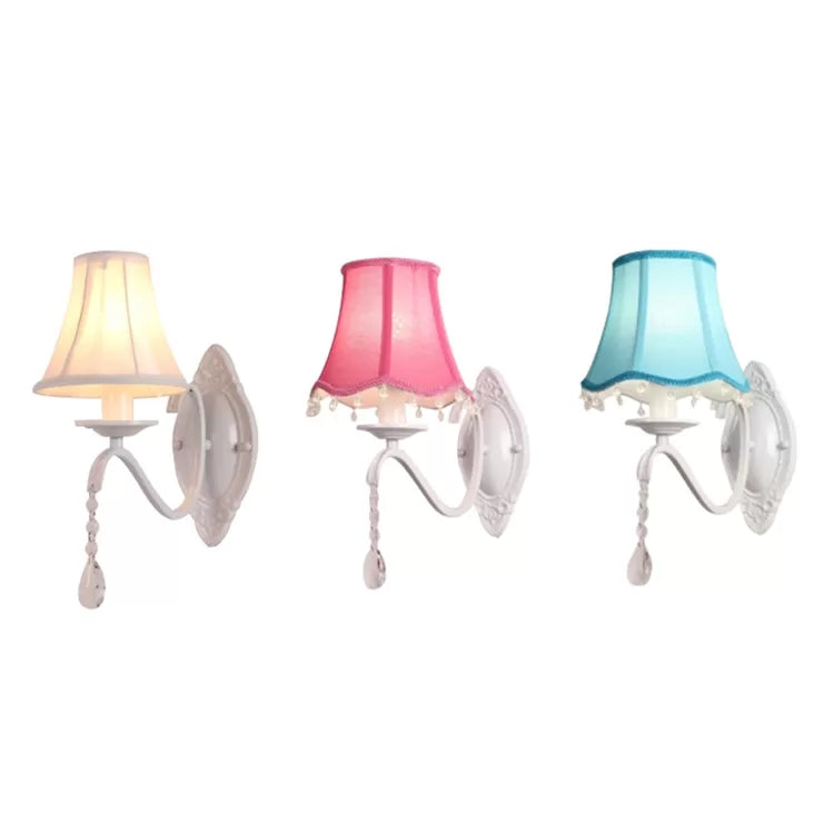 Metal Wall Sconce With Flared Shade And Teardrop Crystal - Perfect For Modern Girls Bedroom