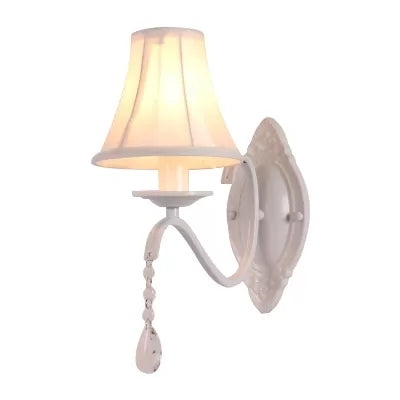 Metal Wall Sconce With Flared Shade And Teardrop Crystal - Perfect For Modern Girls Bedroom White