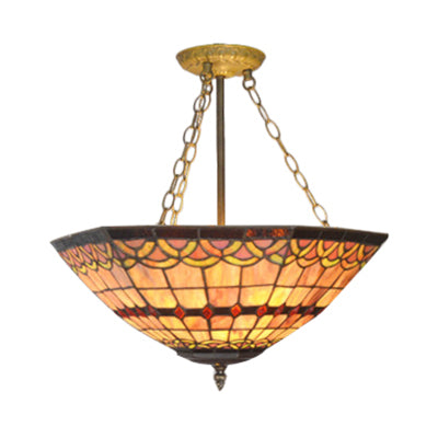 Yellow Tiffany Craftsman Hanging Light for Hotel with Antique Stained Glass Chandelier