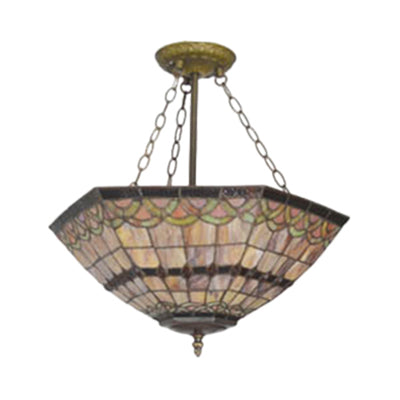 Yellow Antique Tiffany Stained Glass Chandelier - Perfect For Hotels & Homes