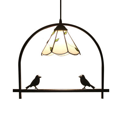 Rustic 1-Light Pendant Light with Arch Shelf - Glass & Metal - Beige