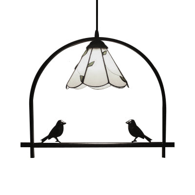 Rustic 1-Light Pendant Light with Arch Shelf - Glass & Metal - Beige