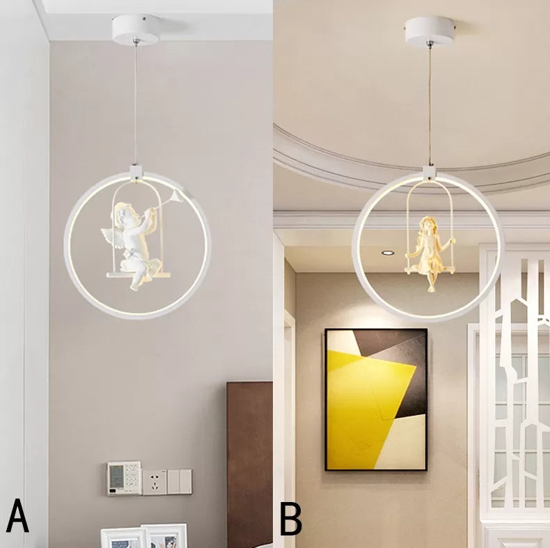 White Resin Angel Acrylic Pendant Light - Modern Dining Room Lamp