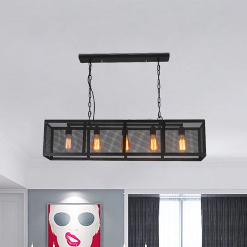 Industrial Mesh Shade Pendant Light With 5 Black Iron Heads For Dining Room Island