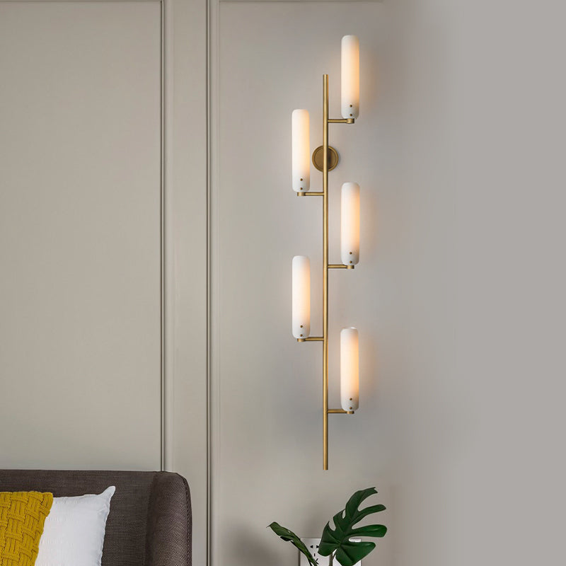 Vintage Gold Wall Mounted Light With Opal Glass - 5 Head Cylinder Design For Bedside Lighting