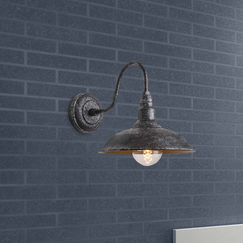 Antique Style Barn Wall Sconce With Gooseneck Arm In Bronze/Rust - Ideal For Bedroom Lighting