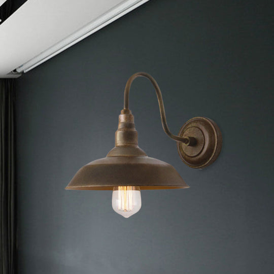 Antique Style Barn Wall Sconce With Gooseneck Arm In Bronze/Rust - Ideal For Bedroom Lighting