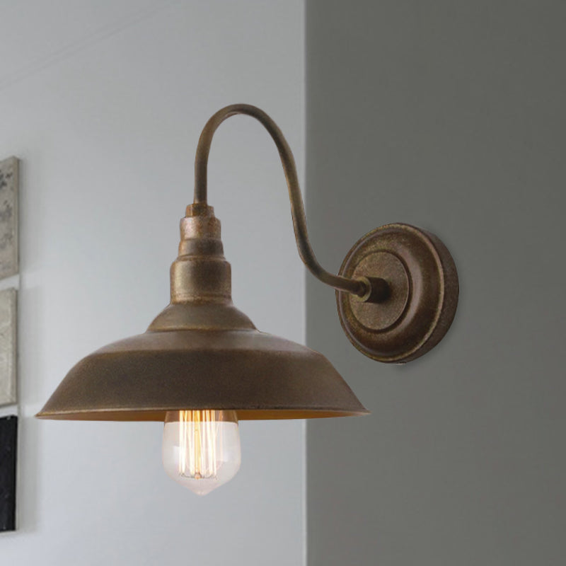 Antique Style Barn Wall Sconce With Gooseneck Arm In Bronze/Rust - Ideal For Bedroom Lighting