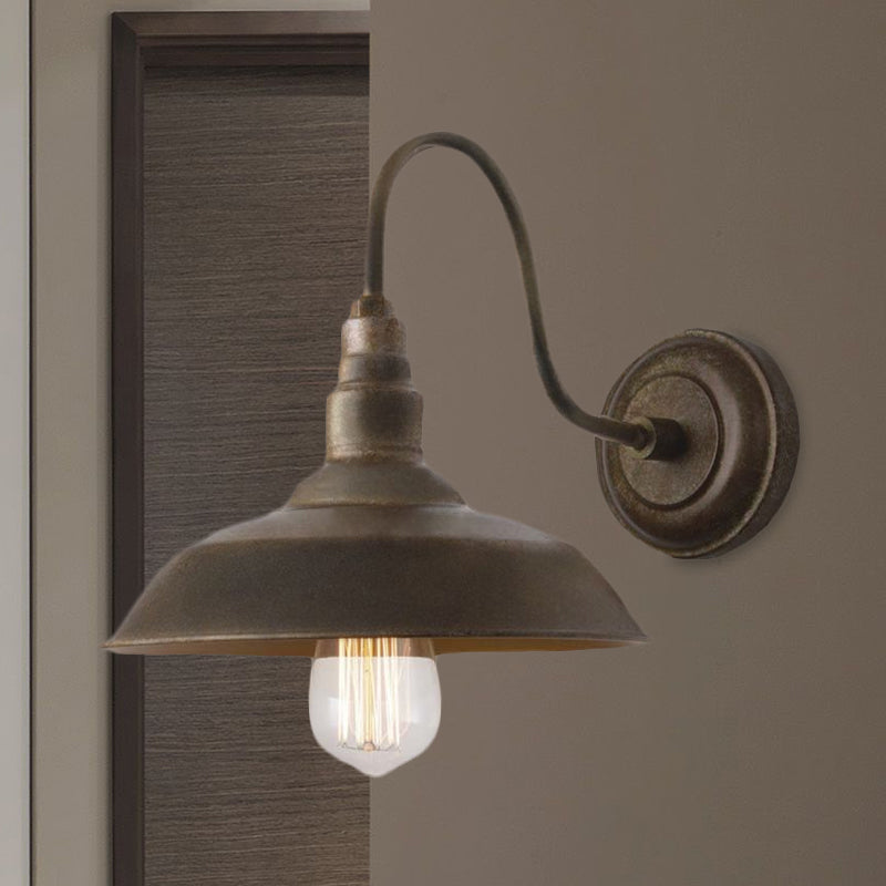 Antique Style Barn Wall Sconce With Gooseneck Arm In Bronze/Rust - Ideal For Bedroom Lighting