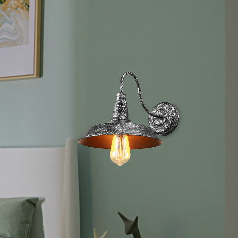 Antique Style Barn Wall Sconce With Gooseneck Arm In Bronze/Rust - Ideal For Bedroom Lighting